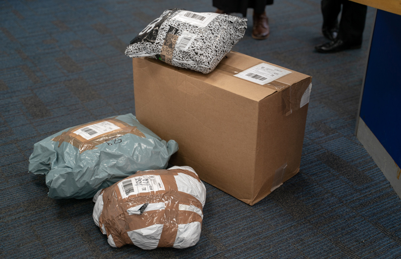 Packages of clothes, bagged up for collection